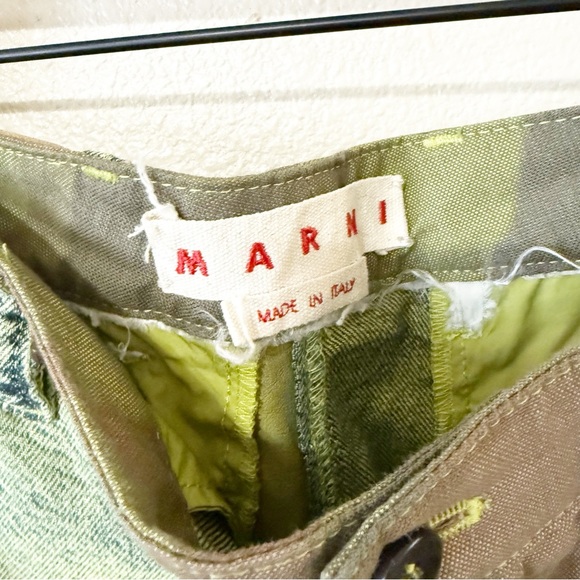 MARNI Cargo Pocket Patchwork Suede Camo Mixed Media Midi Skirt Green Size Medium - Picture 14 of 16